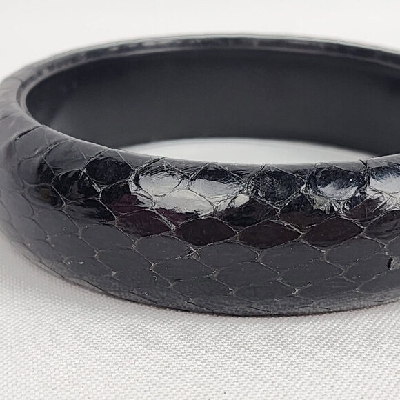 Vintage Black Snake Skin Bangle Bracelet - Picture 3 of 5